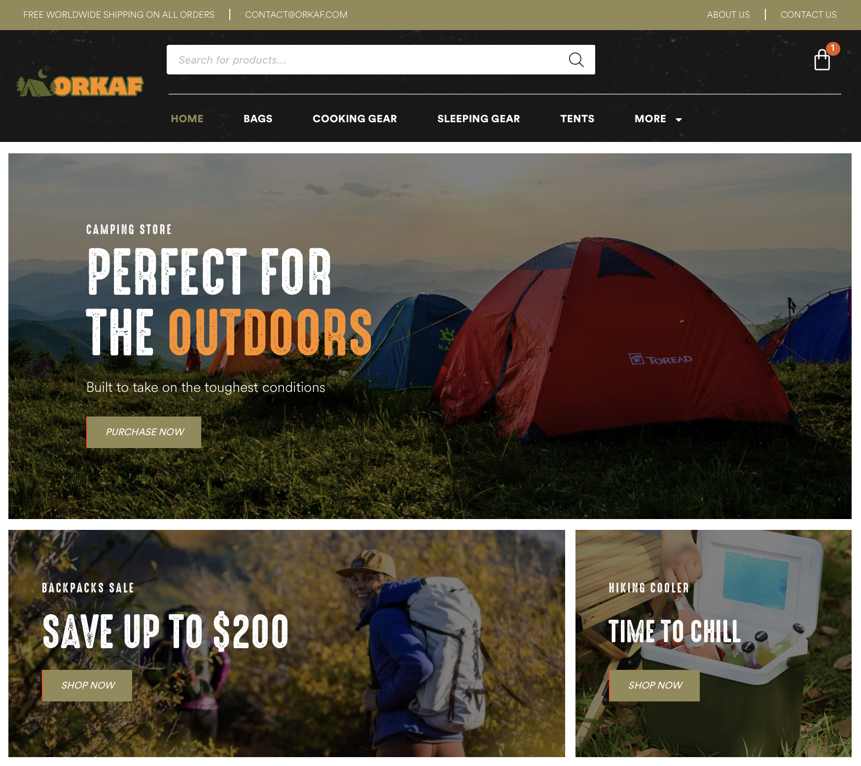 Orkaf Outdoors online camping store homepage